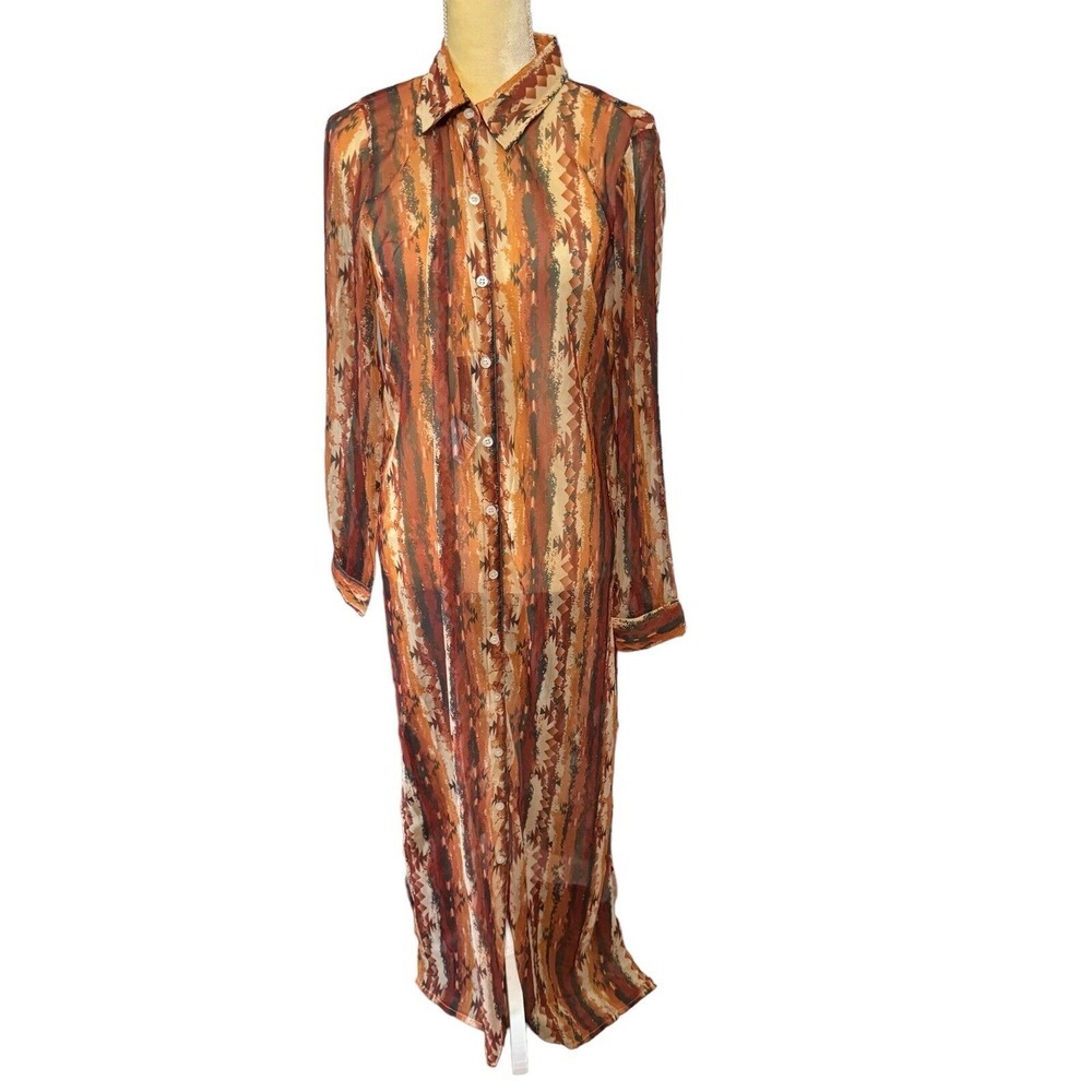 Panhandle Sheer Dress Button Up Maxi Western Cowgirl Medium‎